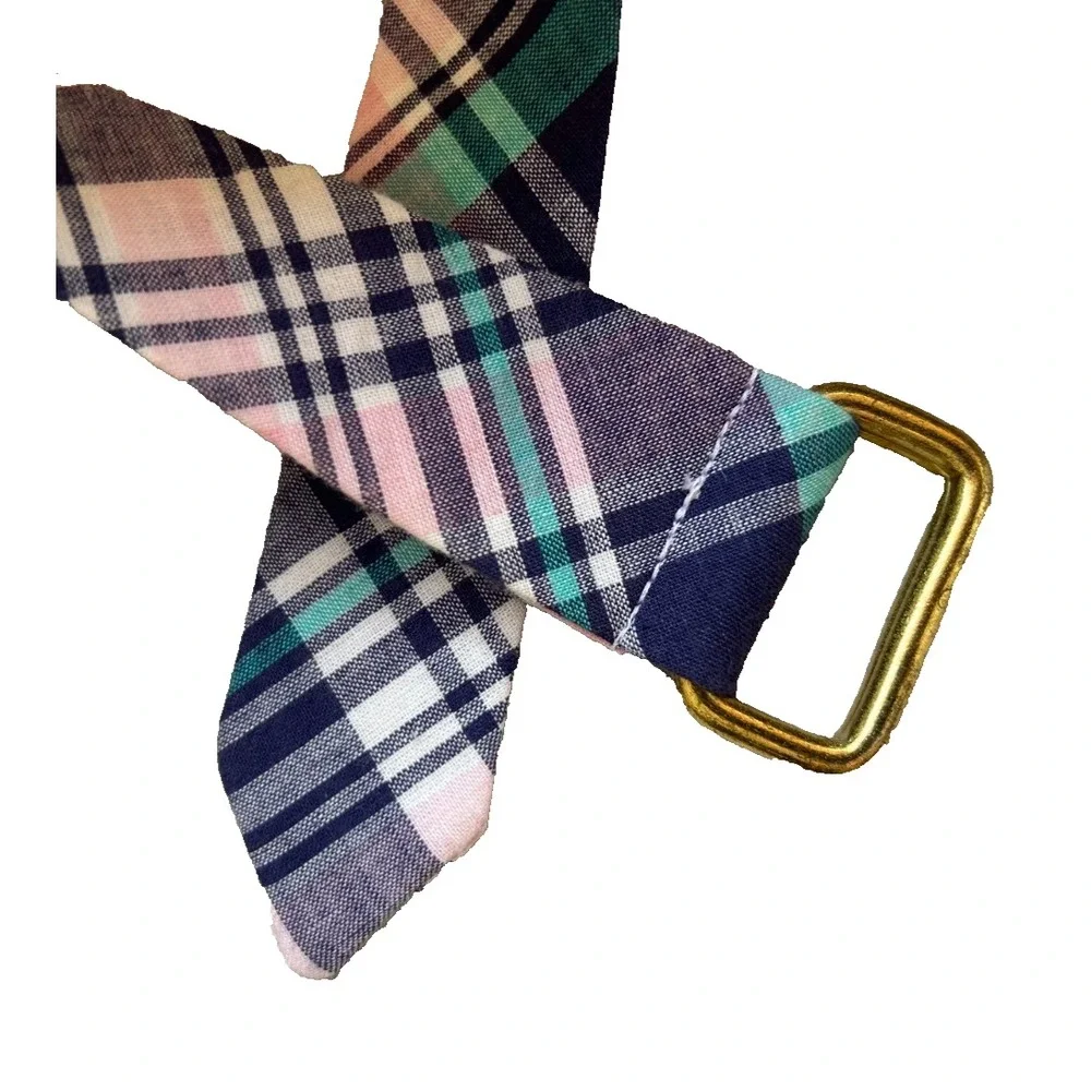 Sid Mashburn Plaid D Ring Belt Mens Medium Pastels Green Pink Purple Blue Brass